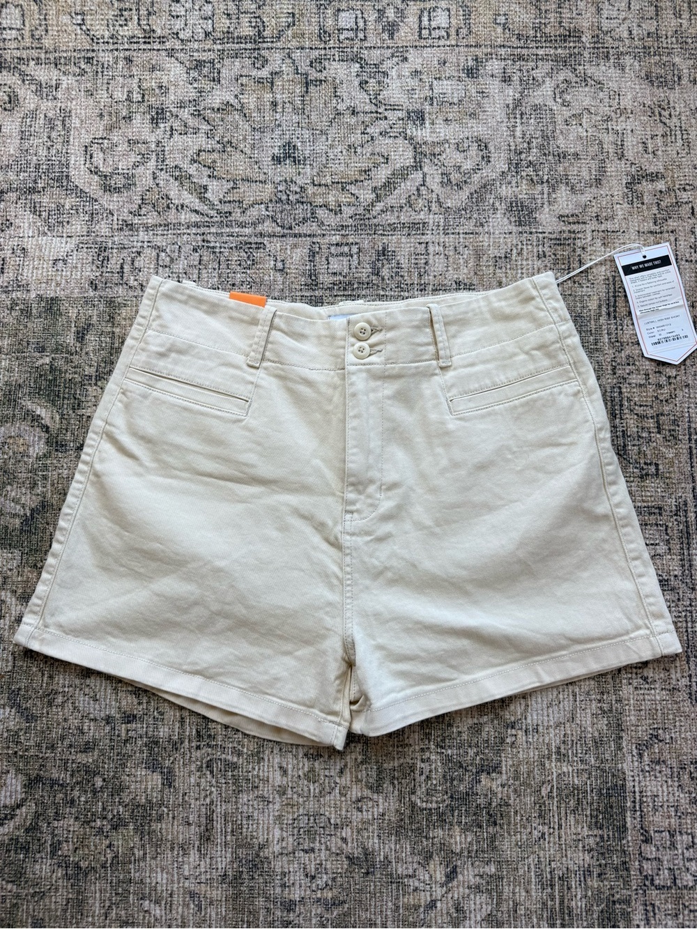 NWT DU/ER Women's Twill Organic Cotton Shorts Ecru Cream High Waist Size 32